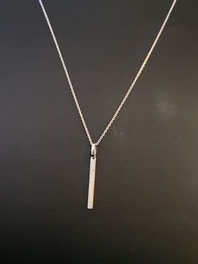 Sterling Silver Pave Bar Pendant Necklace - 18 Inches